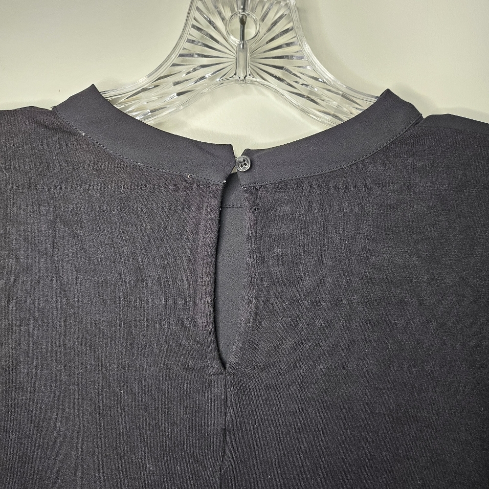 LOFT Semi Sheer Peplum Black Blouse Size Medium Long Sleeve Keyhole Back Classic - Picture 6 of 12